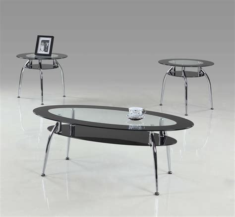 Mila Modern Black and Glass Coffee and End Table Set