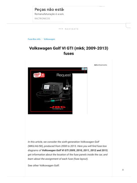 Fuse Box Diagram Volkswagen Golf Vi Gti Mk6 2009 2013 Pdf Tecnologia De Veículos