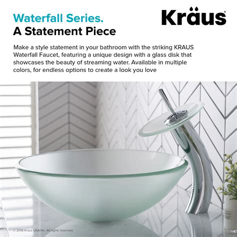 Kraus Tall Waterfall Bathroom Faucet For Vessel Sink With Frosted Glass