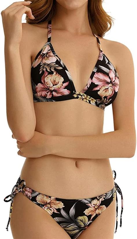 Women Halter String Triangle Bikini Sets Mid Waisted Two Piece WF Shopping