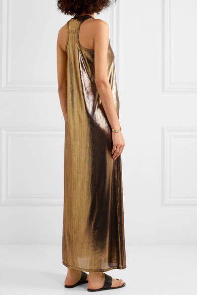 Marie France Van Damme Metallic Crinkled Jersey Maxi Dress Gold