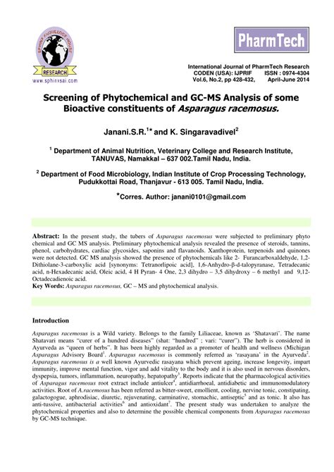 Pdf Screening Of Phytochemical And Gc Ms Analysis Of Some Bioactive