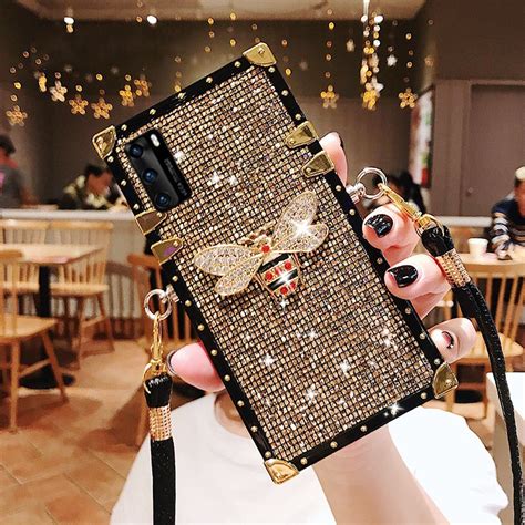 Luxuoso Bling Gold D Bee Glitter Sequins Capa Dourada Para Samsung S