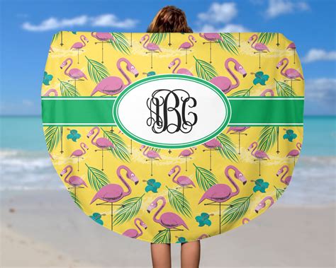 Custom Pink Flamingo Round Beach Towel (Personalized) | YouCustomizeIt