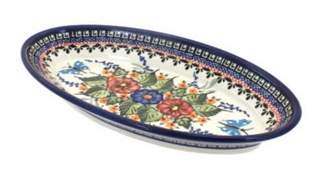 Blue Rose Polish Pottery Floral Butterfly Small Oval Platter, 1 - Kroger