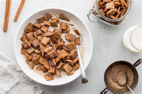 Cinnamon Toast Crunchy Cereal In A Bowl With Fresh Milk Stock Photo