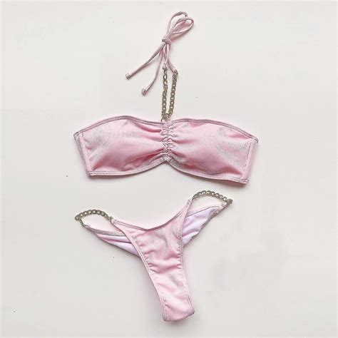 Women Off Shoulder Halter Solid Sexy Bikini Push Up Padded Swimwear Swimsuit Beachwear Set