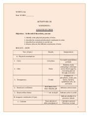 Worksheet On Act 16 Analysis Of Urine Docx NAME Group Date SCORE