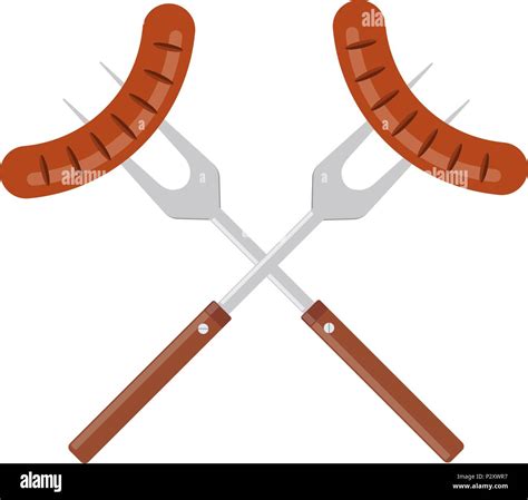 Sausage On Barbecue Fork Grilled Sausage Bbq Or Grill Tools Icon