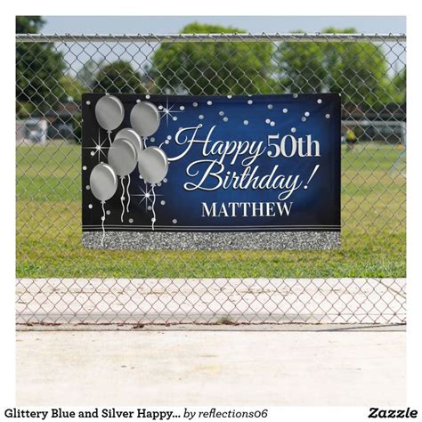 Glittery Blue and Silver Happy Birthday Banner | Zazzle | Happy ...