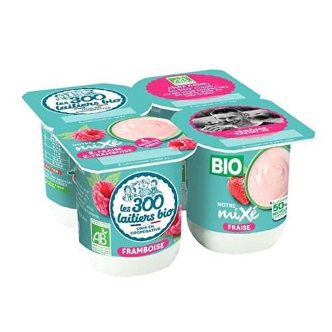 Les 300 Laitiers Bio Yaourt Mixé Fraise Framboise Supermarchés Match