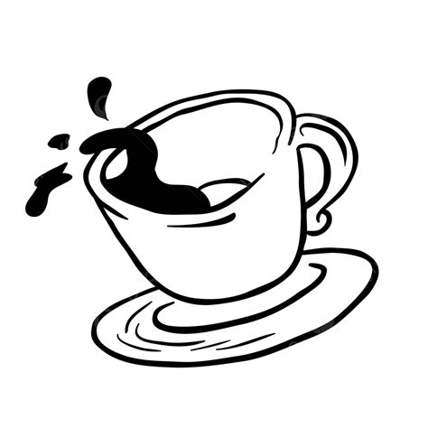 Simple Black And White Coffee Cup Spill Illustration Cream Breakfast