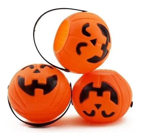 Cubo De Calabaza Halloween Mediano Para Dulces Canasta Cuotas Sin