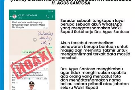 Waspada Penipuan Whatsapp Catut Wakil Bupati Sukoharjo Krjogja