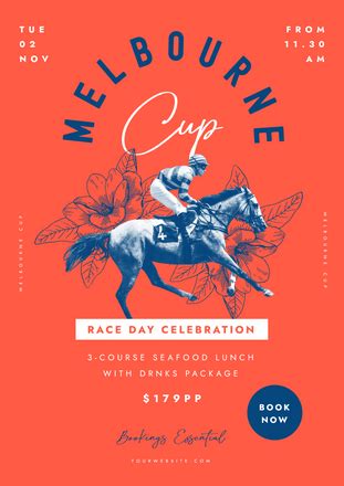 Melbourne Cup Orange & Blue Horse Jockey - Poster Template - Easil