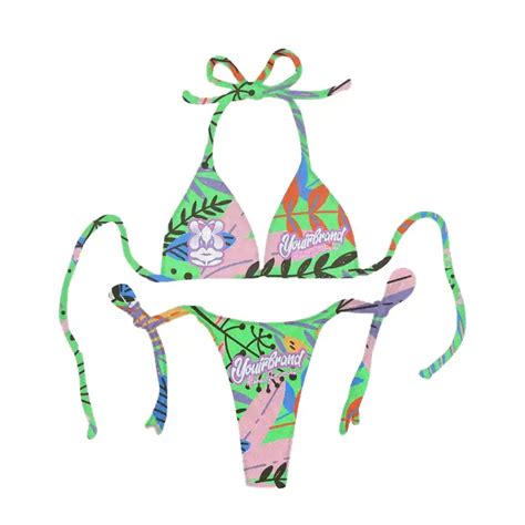 Custom Luxury Designer Thong String Triangle Sexy Quick Drying Printed Bikini Set Mujer