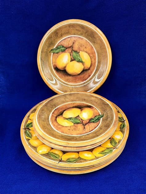 Set Of Melamine Dinner Salad Presidio Lemons Thick Quality