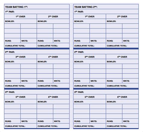 Printable Cricket Scorecard