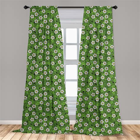 Floral Curtains 2 Panels Set Overview Of Blooming White Flowers And