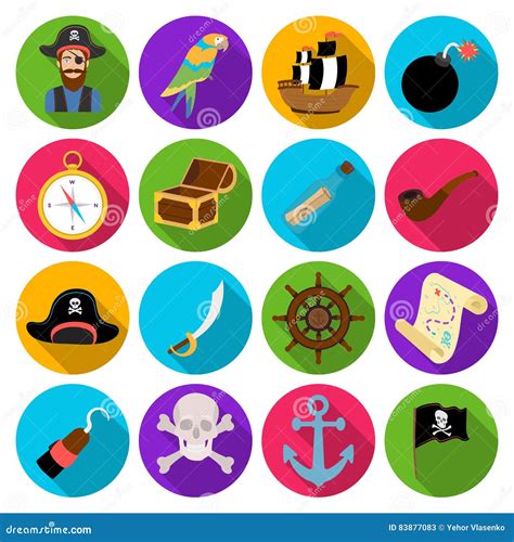 Pirates Set Icons In Flat Style Big Collection Of Pirates Vector