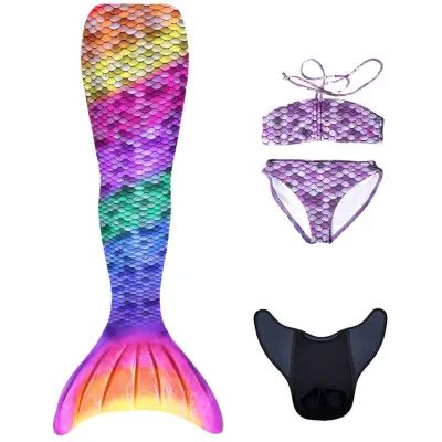 Kuaki Mermaids Deniz Kızı 4lü Takım Bikini Kostüm Seti Rainbow 8 Yaş