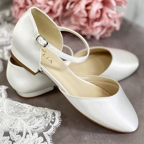 Satin Flat Wedding Shoes Flats Close Toe Flat Heel Ivory Satin