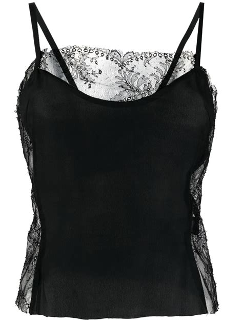 Almaz Lace Panel Silk Cami Top Black Farfetch Lt