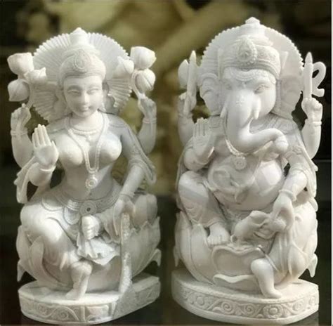 White Plain Marble Laxmi Ganesh Statue For Temple Size Inch At Rs