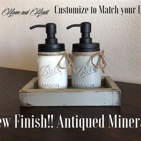 Lotion And Soap Dispenser Mason Jar Set Navy Blue Etsy