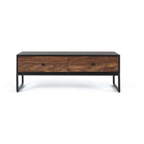 Table Basse 2 Tiroirs Bois Et Fer Marron 110x60x40cm Bois Fer