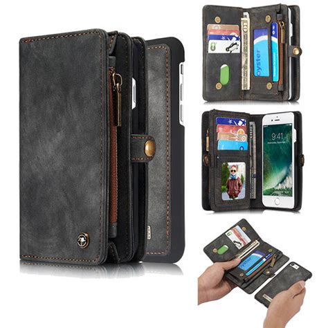 Caseme Iphone 7 Detachable 2 In 1 Zipper Wallet Case Black