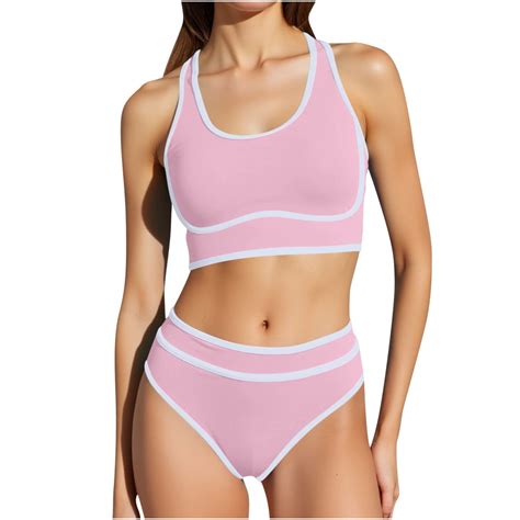 Xdegoge Women S High Waisted Bikini Sets Sexy Color Block Swimwear Two Piece Swimsuits Cheeky