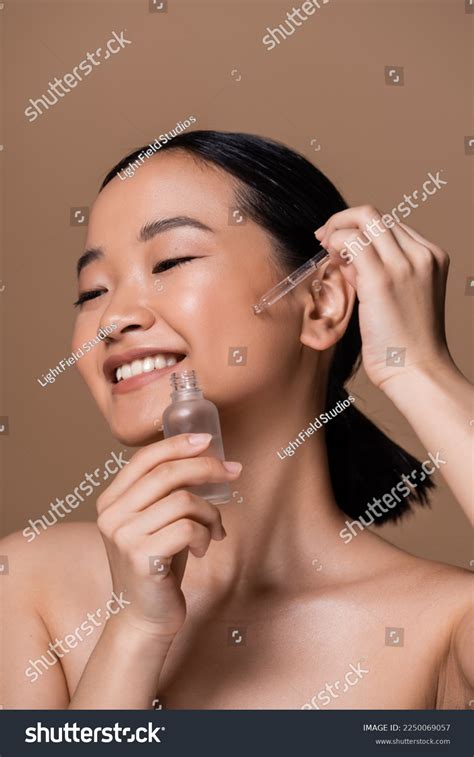 Positive Asian Model Naked Shoulders Applying Stock Photo Shutterstock