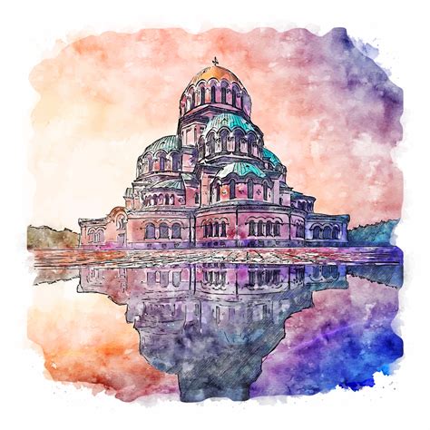 Alexander Nevsky Cathedral Bulgaria Watercolor Sketch Hand Drawn