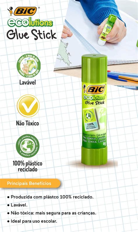 Cola Bastão BIC ECOlutions 8g Plástico 100 Reciclado Lavável Não