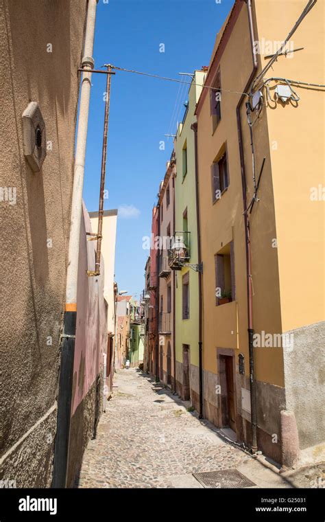 Typical Street With Colored Facade Houses In Bosa Oristano Sardinia