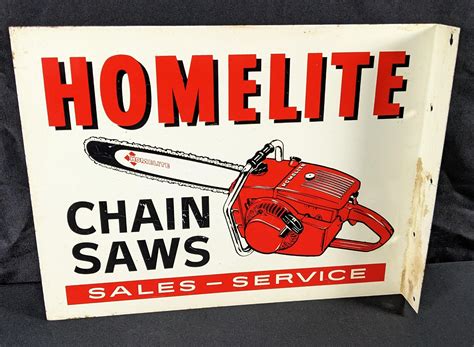 At Auction Tin Flange Sign Homelite Chainsaws Sales And Service Chain Saw