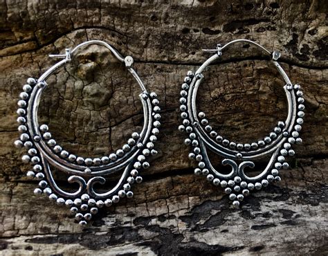 Boho Earrings Gipsy Hoop Brass Silver Plated