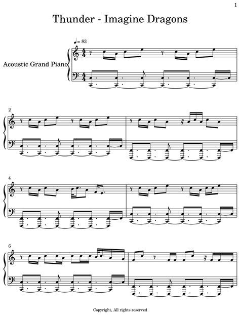 Thunder Imagine Dragons Sheet Music For Piano