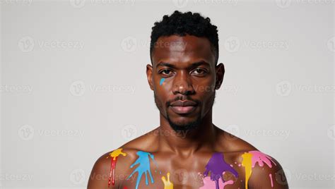 A vibrant portrait showcases an African American man from Puerto Rico