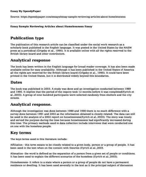 📌 Essay Sample Reviewing Articles About Homelessness