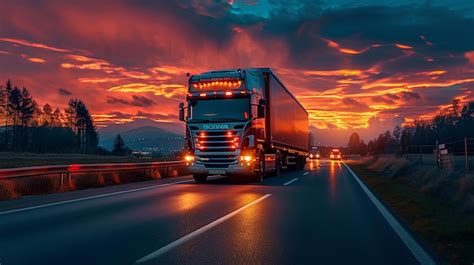 Premium Photo A Large Truck Driving Down A Country Road At Sunset