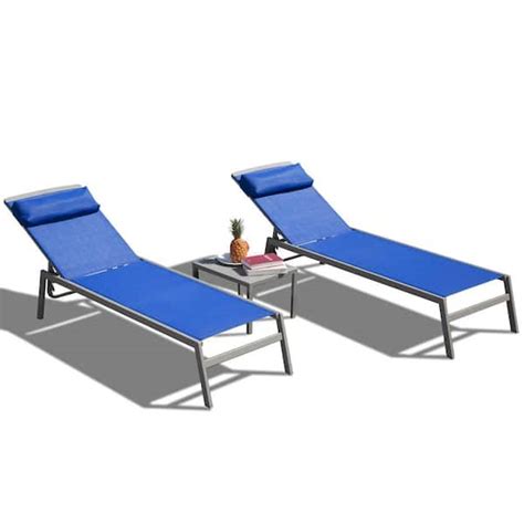 Sudzendf Aluminum Outdoor Patio Chaise Lounge With Adjustable Backrest