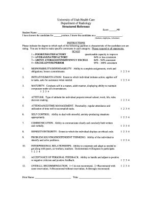 Fillable Online Medicine Utah Structured Reference Form University Of