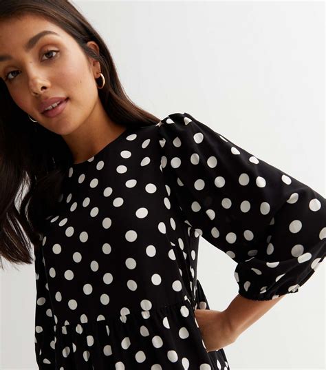 Black Spot 3 4 Puff Sleeve Mini Smock Dress New Look