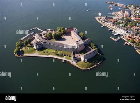 Aerial view of castle on island Stock Photo - Alamy