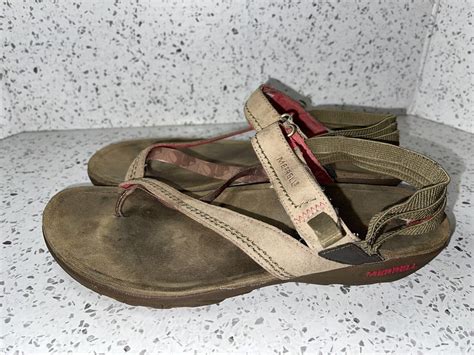 Merrell Kangaroo Tan Brown Leather Toe Loop Slingback Gem