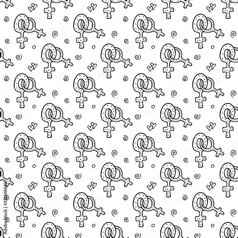 Seamless Pattern With Female Gender Symbols Hand Drawn Outline Doodle Icon Sex And Love