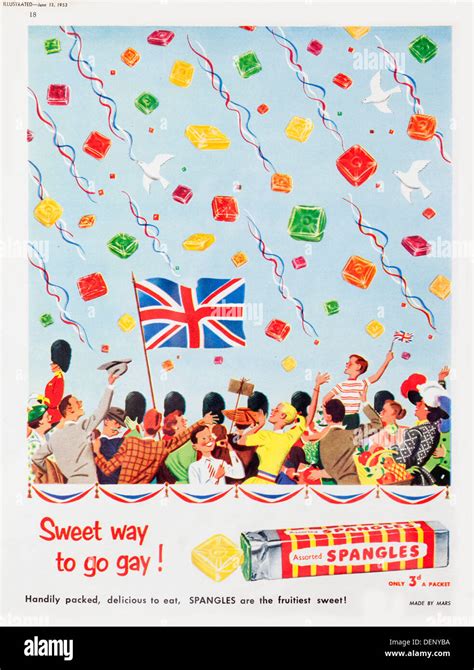 1953 advert for Spangles sweets Stock Photo - Alamy