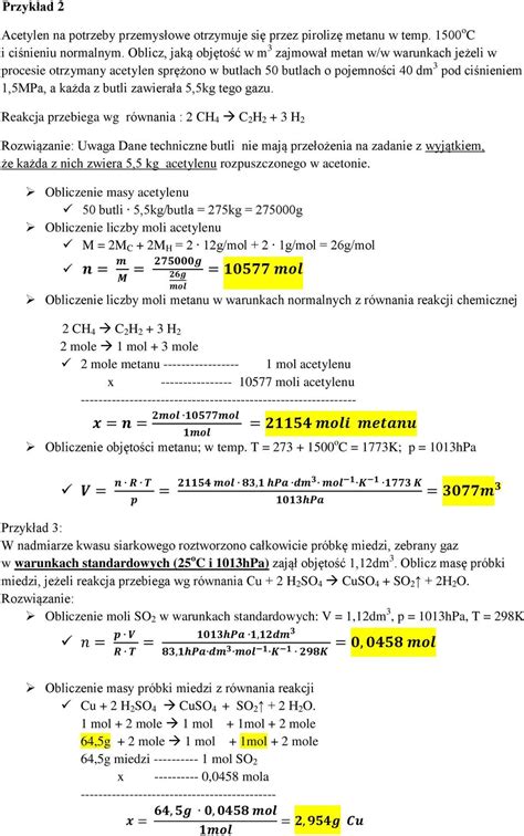 Stechiometria R Wna Reakcji Chemicznych Obj To Gaz W W Warunkach